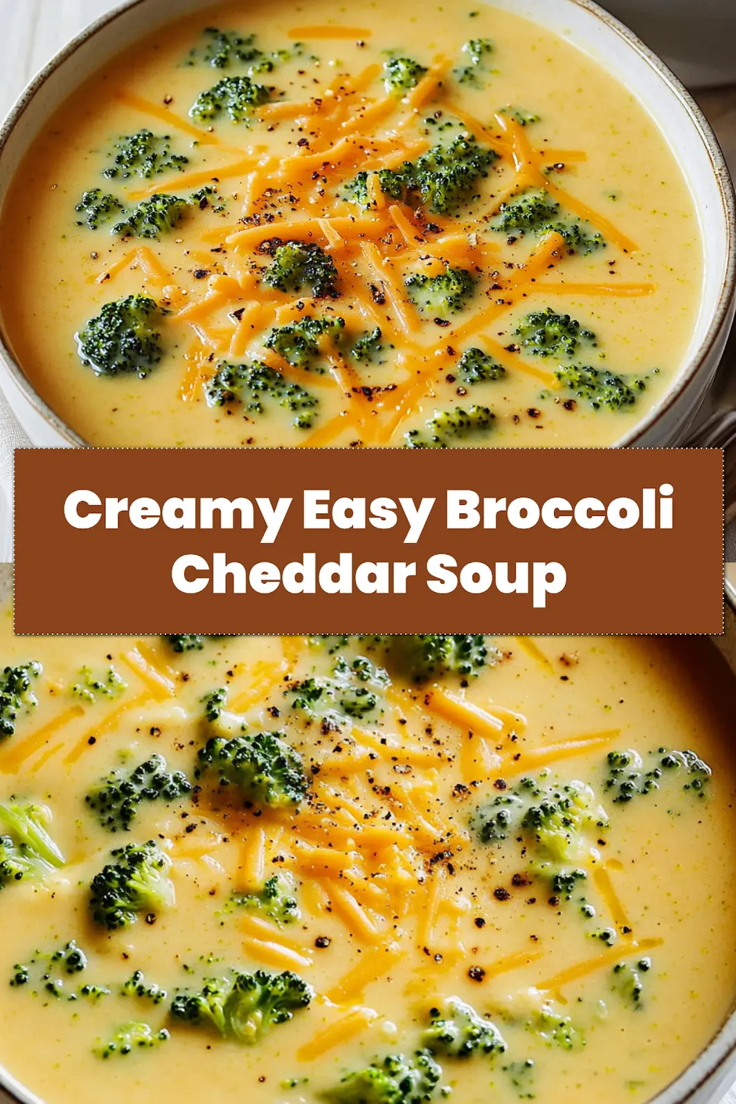 A beautifully presented bowl of creamy Easy Broccoli Cheddar Soup, ready to be enjoyed, with a focus on its rich texture and vibrant ingredients.