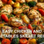 EASY CHICKEN AND VEGETABLES SKILLET RECIPE centered hero view, clean and uncluttered