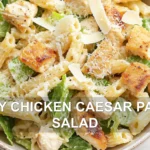 EASY CHICKEN CAESAR PASTA SALAD centered hero view, clean and uncluttered