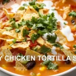 EASY CHICKEN TORTILLA SOUP centered hero view, clean and uncluttered