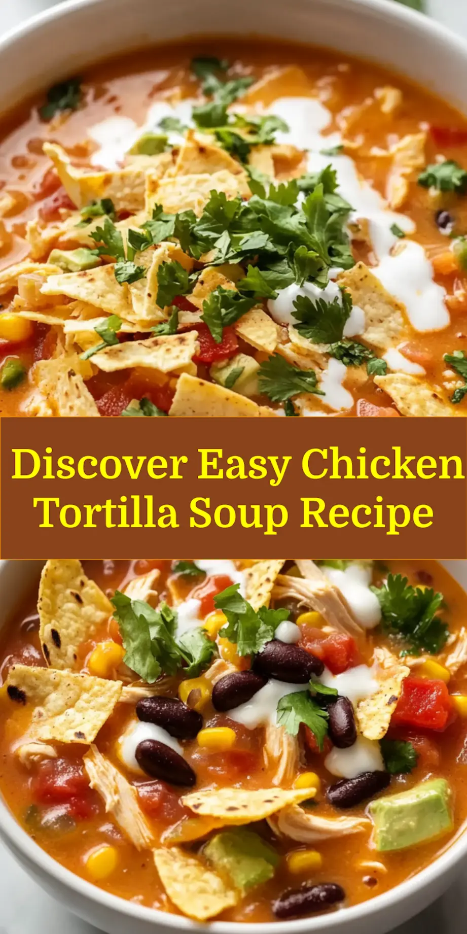 Easy Chicken Tortilla Soup: Delicious Simple Recipe 6 EASY CHICKEN TORTILLA SOUP centered hero view, clean and uncluttered_pin