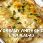 EASY CREAMY WHITE CHICKEN ENCHILADAS centered hero view, clean and uncluttered