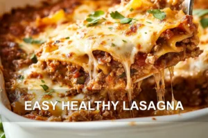 EASY HEALTHY LASAGNA centered hero view, clean and uncluttered
