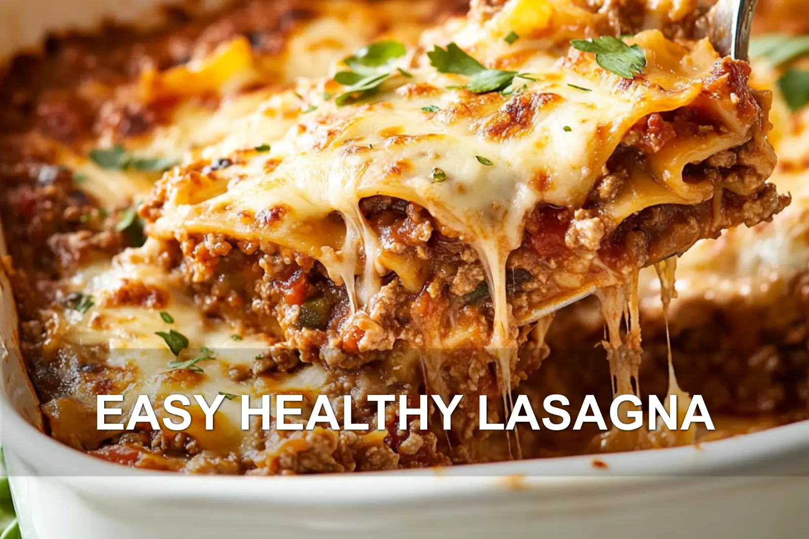 EASY HEALTHY LASAGNA centered hero view, clean and uncluttered