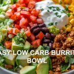 EASY LOW CARB BURRITO BOWL centered hero view, clean and uncluttered
