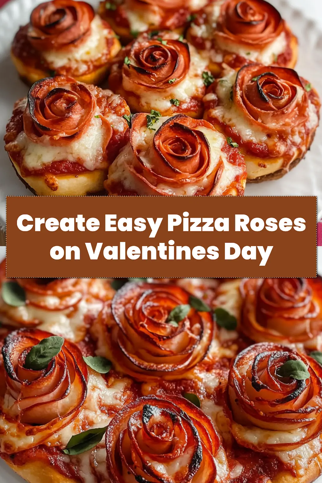 Easy Pizza Roses for Valentines Day: Irresistible Treat 6 Beautifully baked Easy Pizza Roses arranged for Valentine's Day, golden brown with melted cheese and pepperoni.