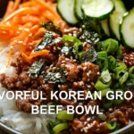 FLAVORFUL KOREAN GROUND BEEF BOWL centered hero view, clean and uncluttered
