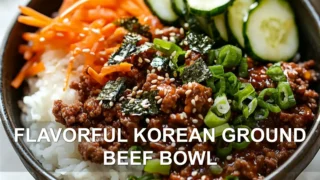 FLAVORFUL KOREAN GROUND BEEF BOWL centered hero view, clean and uncluttered