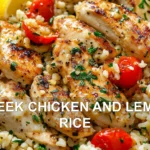 GREEK CHICKEN AND LEMON RICE centered hero view, clean and uncluttered