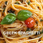 GREEK SPAGHETTI centered hero view, clean and uncluttered