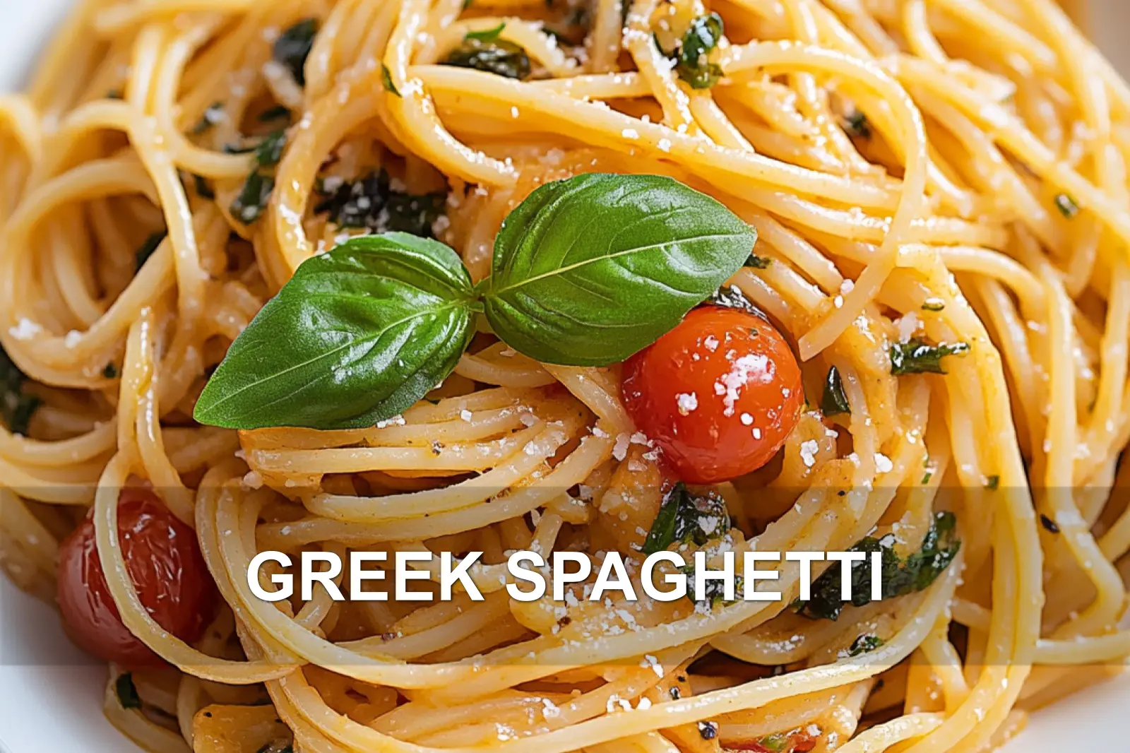GREEK SPAGHETTI centered hero view, clean and uncluttered