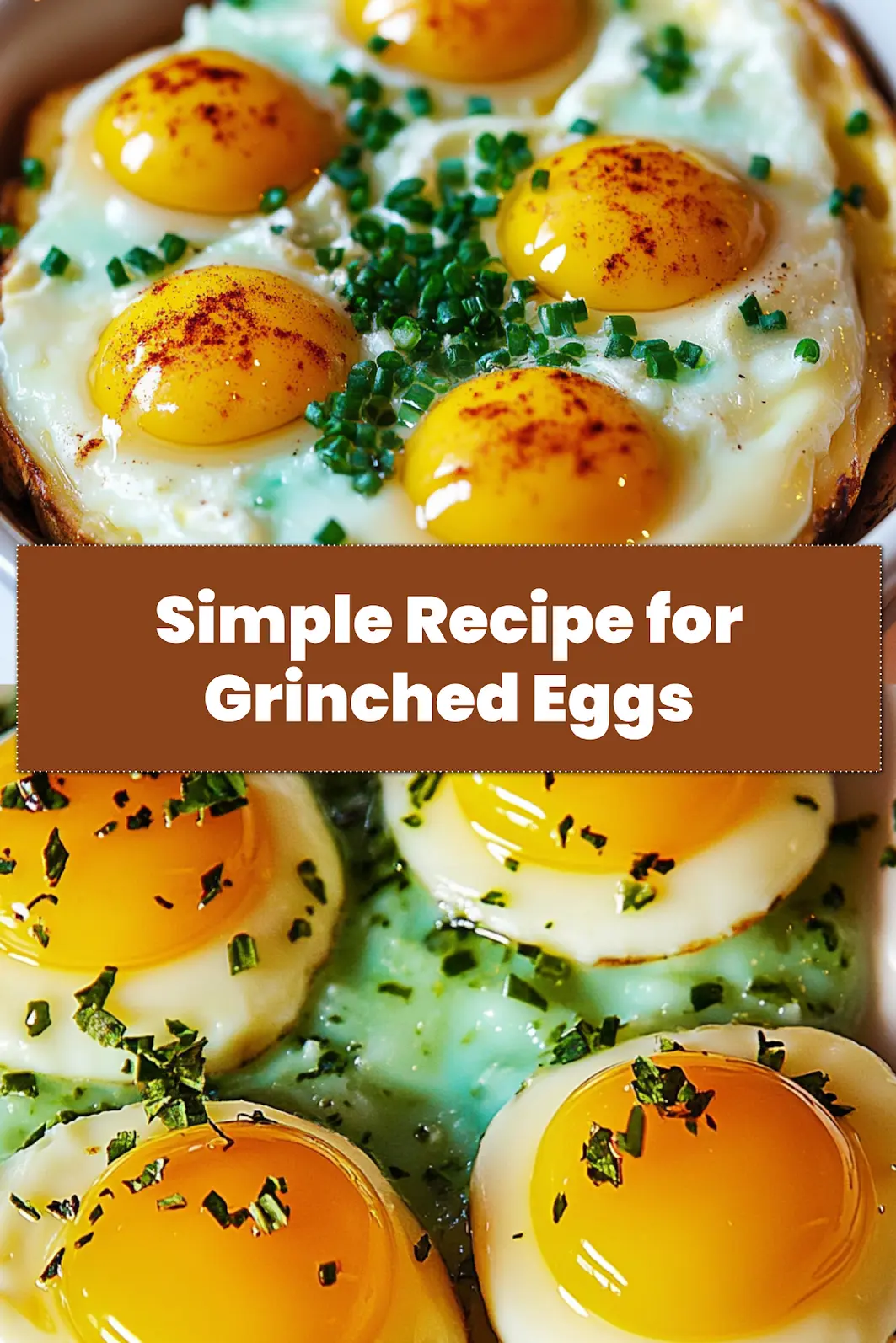 Platter of green Grinched Deviled Eggs garnished with red, ready for a festive holiday Pinterest pin