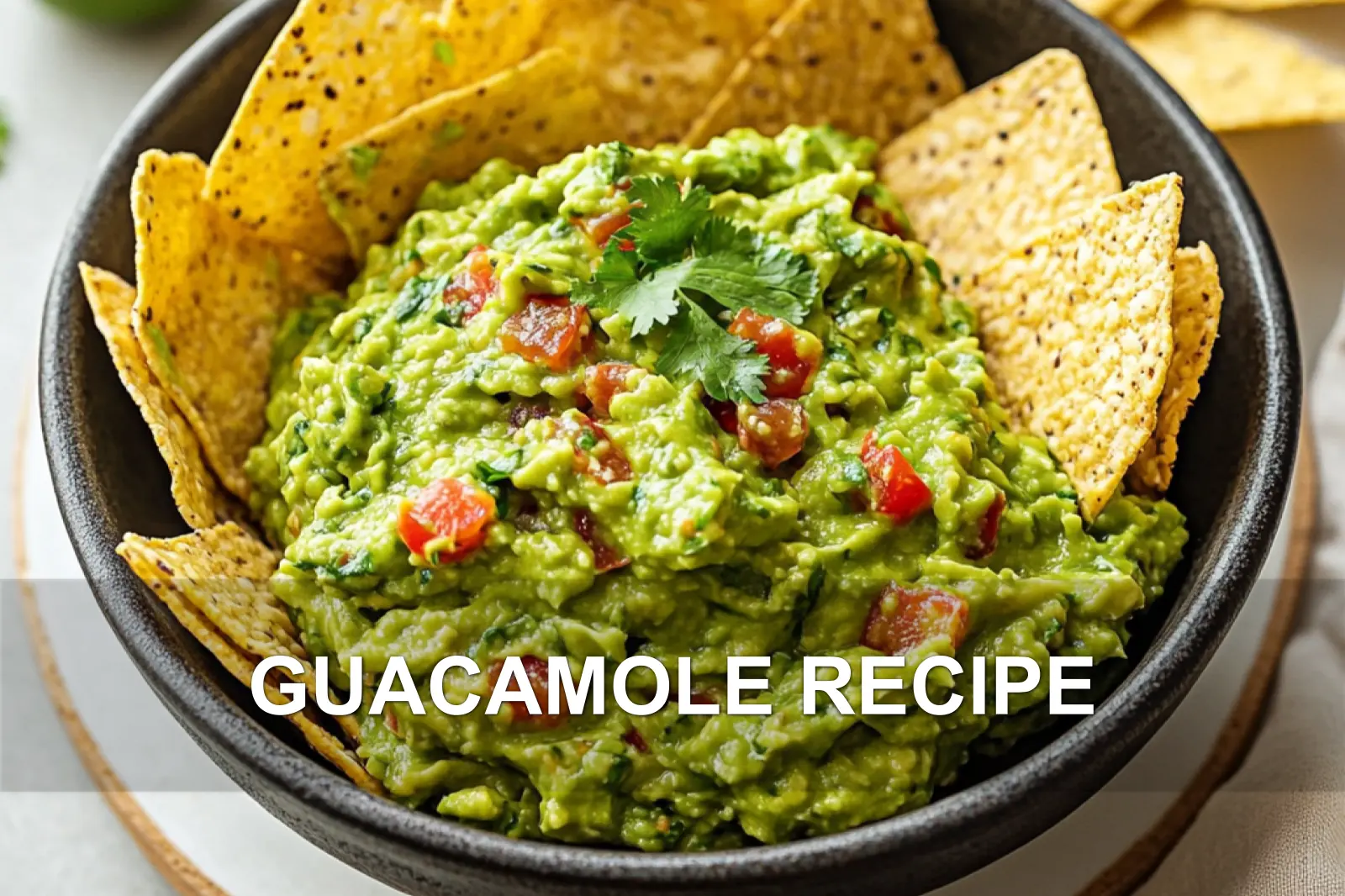 GUACAMOLE RECIPE centered hero view, clean and uncluttered