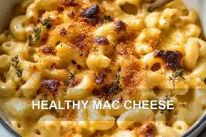 HEALTHY MAC CHEESE centered hero view, clean and uncluttered