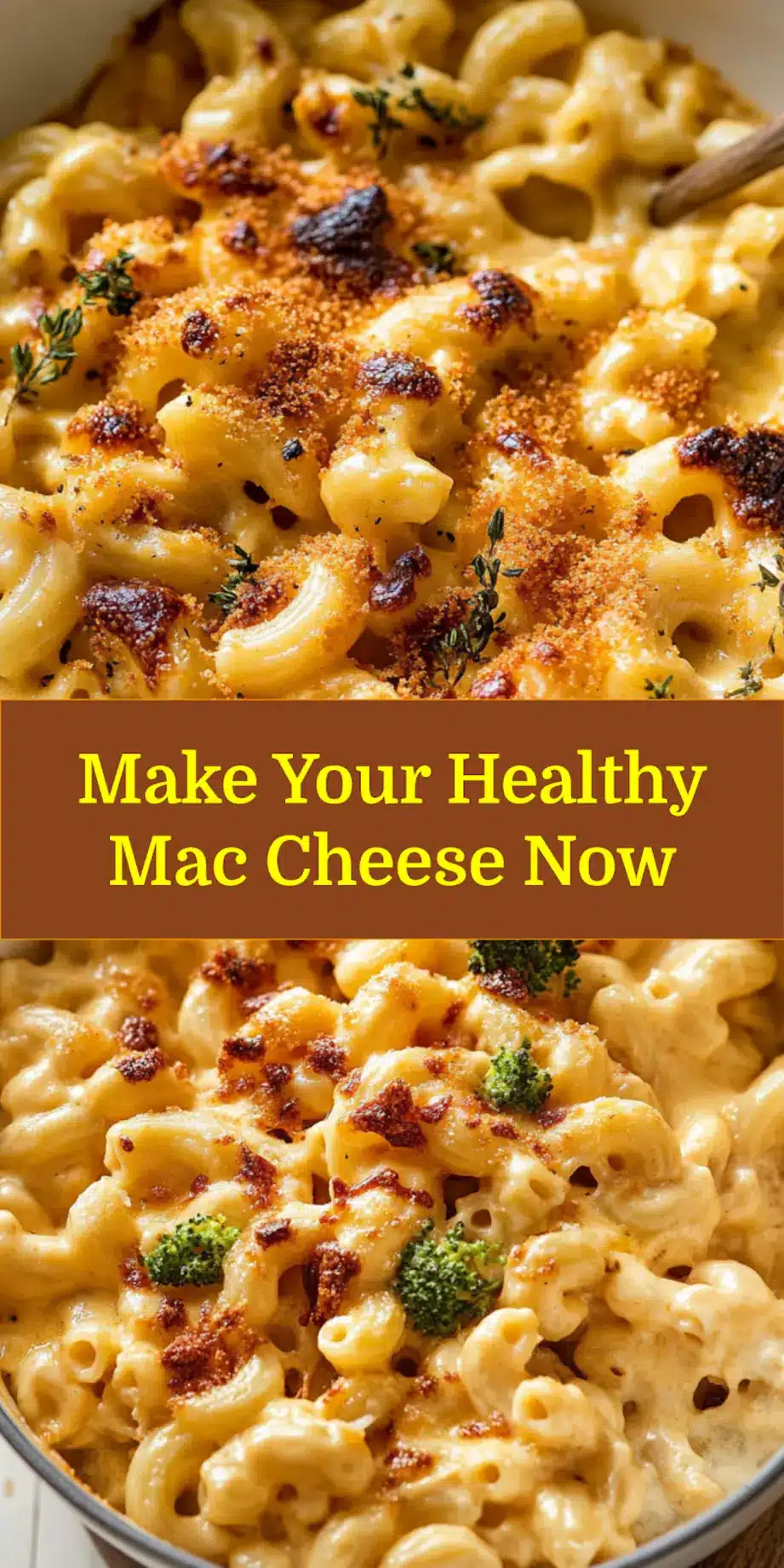 Delicious Healthy Mac and Cheese in a bowl, with roasted broccoli, ideal for a Pinterest recipe pin.