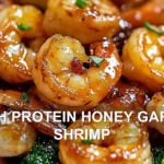 HIGH PROTEIN HONEY GARLIC SHRIMP centered hero view, clean and uncluttered