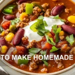 HOW TO MAKE HOMEMADE CHILI centered hero view, clean and uncluttered