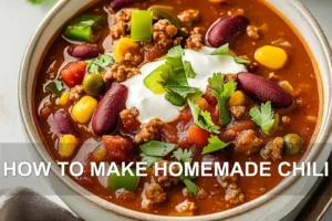 HOW TO MAKE HOMEMADE CHILI centered hero view, clean and uncluttered