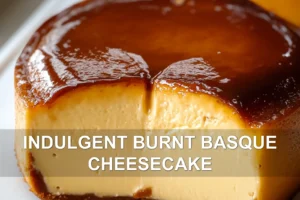INDULGENT BURNT BASQUE CHEESECAKE centered hero view, clean and uncluttered