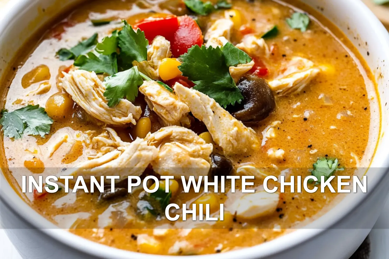 INSTANT POT WHITE CHICKEN CHILI centered hero view, clean and uncluttered