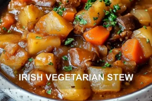 IRISH VEGETARIAN STEW centered hero view, clean and uncluttered