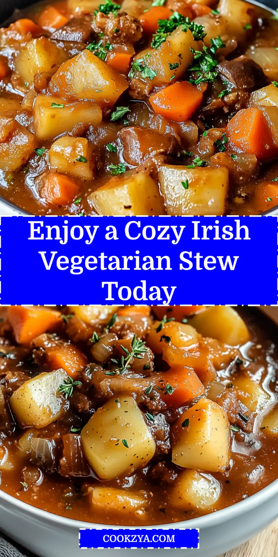 Irish Vegetarian Stew: Cozy and Delicious Recipe Guide 6 A beautiful close-up of Irish Vegetarian Stew in a bowl, perfect for a Pinterest pin, highlighting its rich texture and vibrant vegetables.