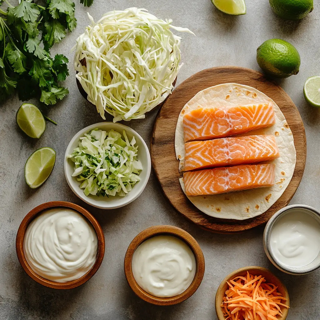 Vibrant Air Fryer Salmon Tacos with Slaw, served in warm corn tortillas with fresh cilantro and lime wedges