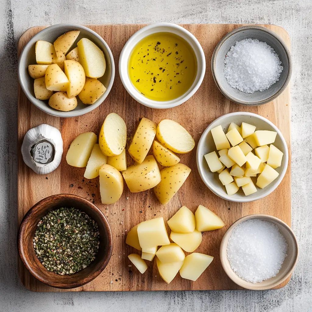 Golden brown air fryer sliced potatoes seasoned with herbs and garlic, ready to serve