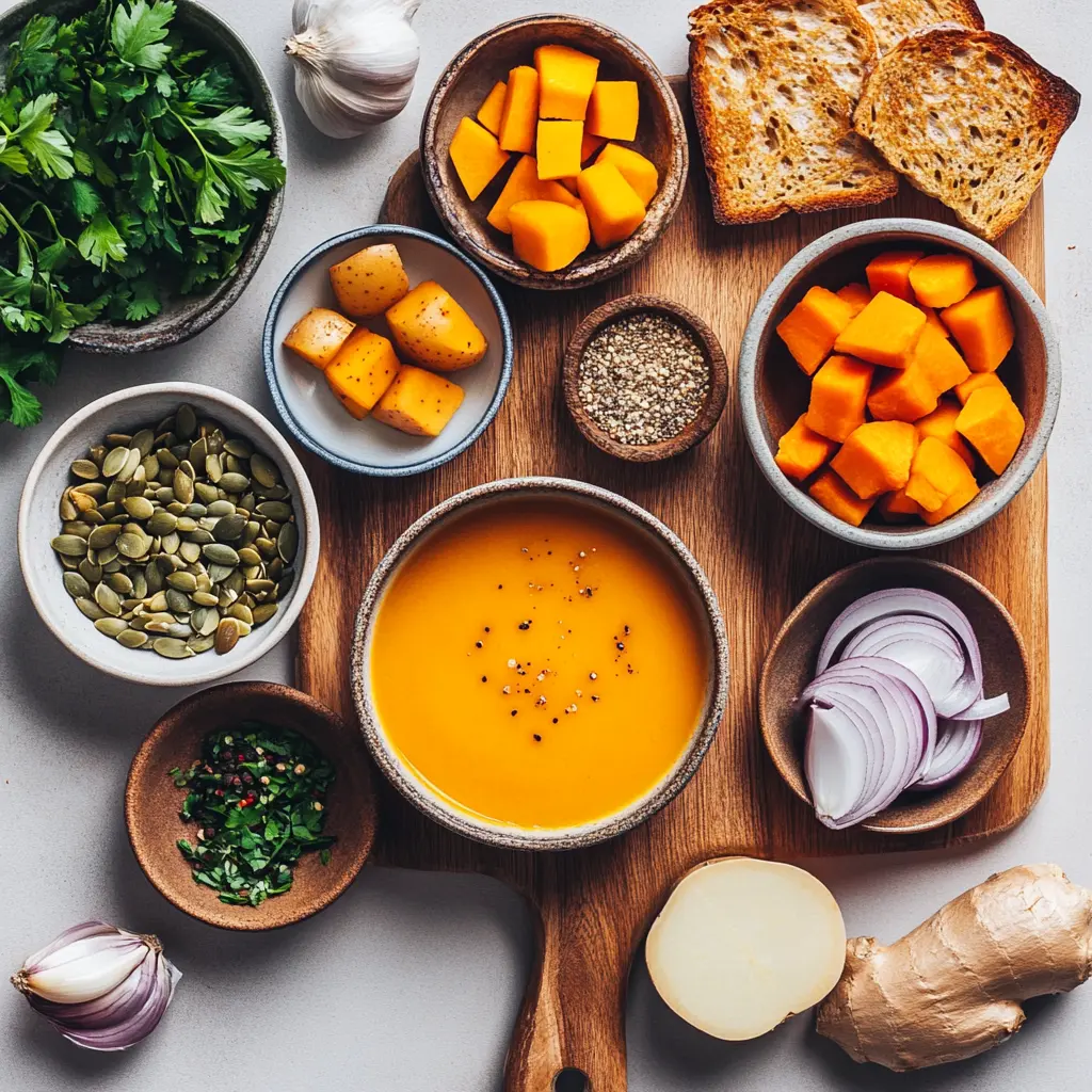 AUTUMN SPICED ROASTED PUMPKIN SOUP centered hero view, clean and uncluttered