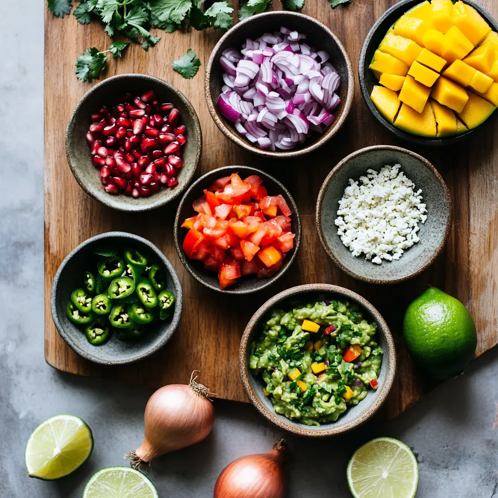 Best Ever Guacamole Recipe Easy and Irresistible 5 A bowl of vibrant green guacamole surrounded by fresh ingredients like ripe avocados, sliced lime, red onion, jalapeño, and cilantro.