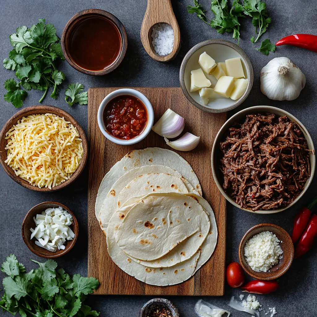 Delicious Birria Tacos with dipping consommé, fresh cilantro, and lime wedges.