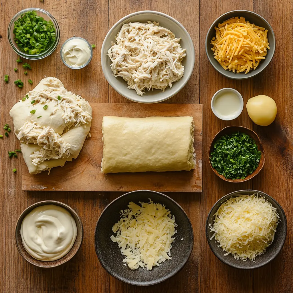 CHICKEN STUFFED CRESCENT ROLLS RECIPE centered hero view, clean and uncluttered