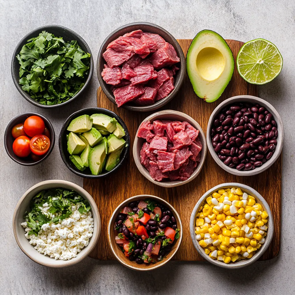 Vibrant Cilantro Lime Steak Bowls with fresh ingredients, beautifully arranged