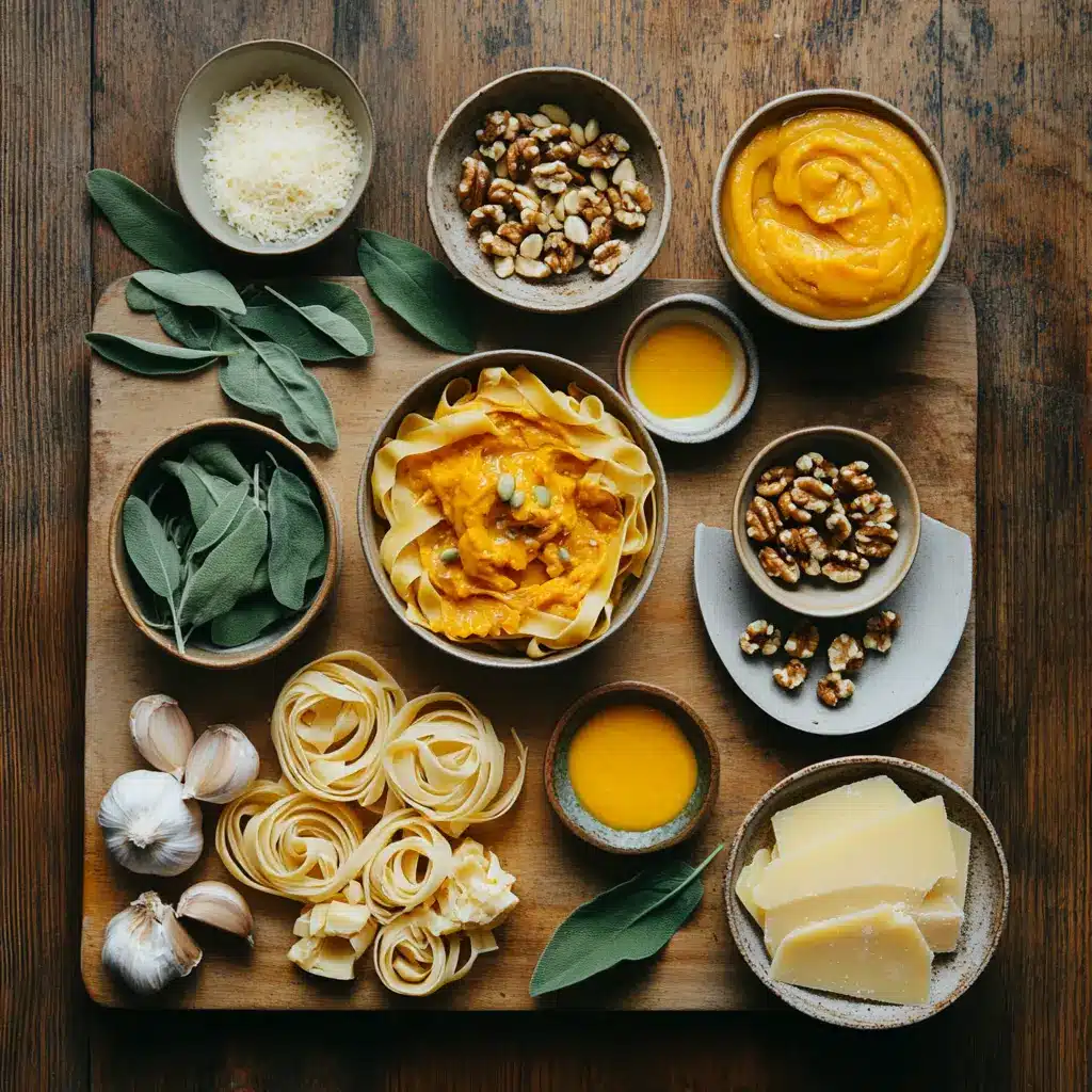 CREAMY PUMPKIN PASTA centered hero view, clean and uncluttered