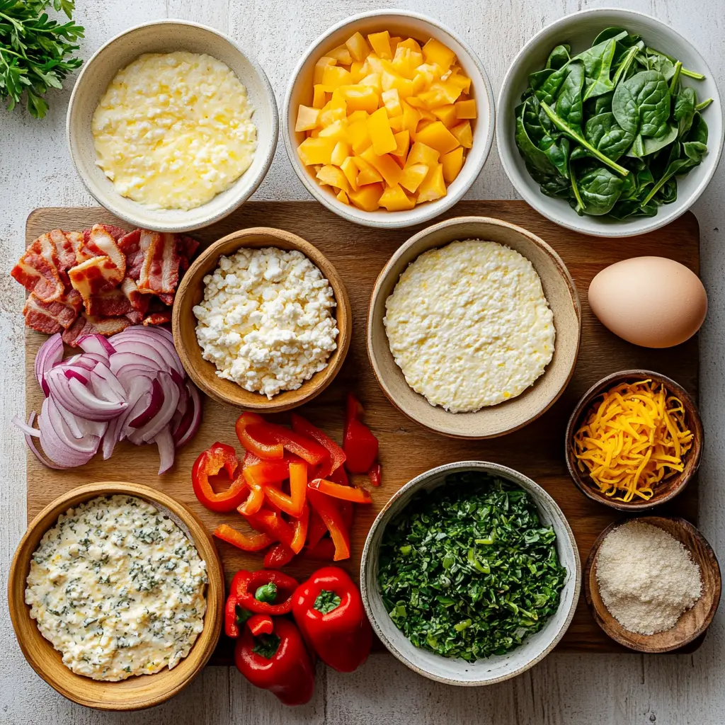 Crustless Cottage Cheese Breakfast Quiche: Delicious Start 5 CRUSTLESS COTTAGE CHEESE BREAKFAST QUICHE centered hero view, clean and uncluttered