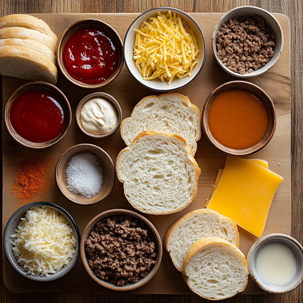 GARLIC BREAD SLOPPY JOES centered hero view, clean and uncluttered