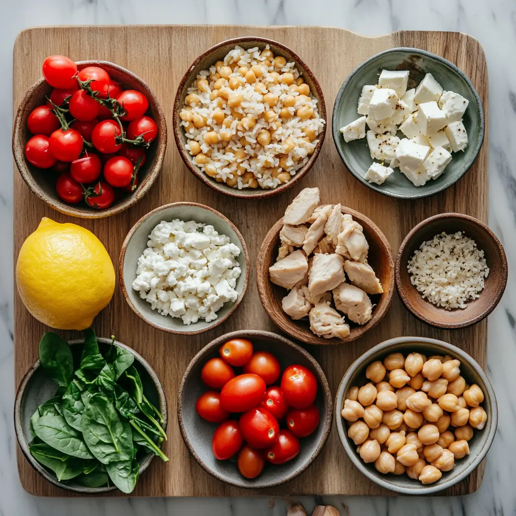 GREEK CHICKEN AND LEMON RICE centered hero view, clean and uncluttered