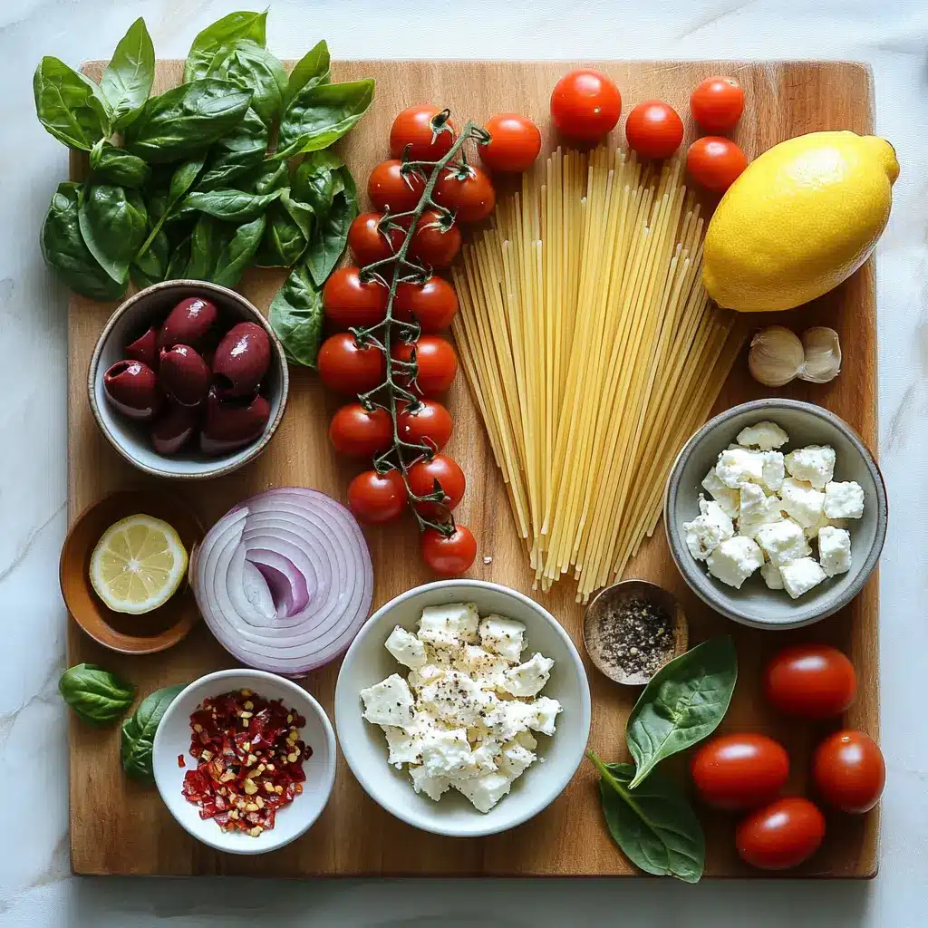 Greek Spaghetti Recipe - Delicious and Easy Dinner 6 GREEK SPAGHETTI centered hero view, clean and uncluttered