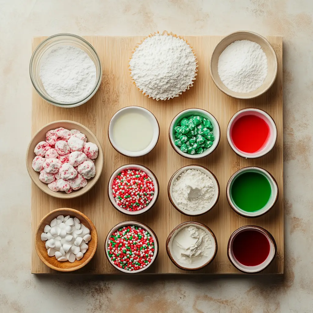 Festive Grinch Cupcakes topped with vibrant green frosting and a mini Santa hat swirl, perfect for holiday celebrations