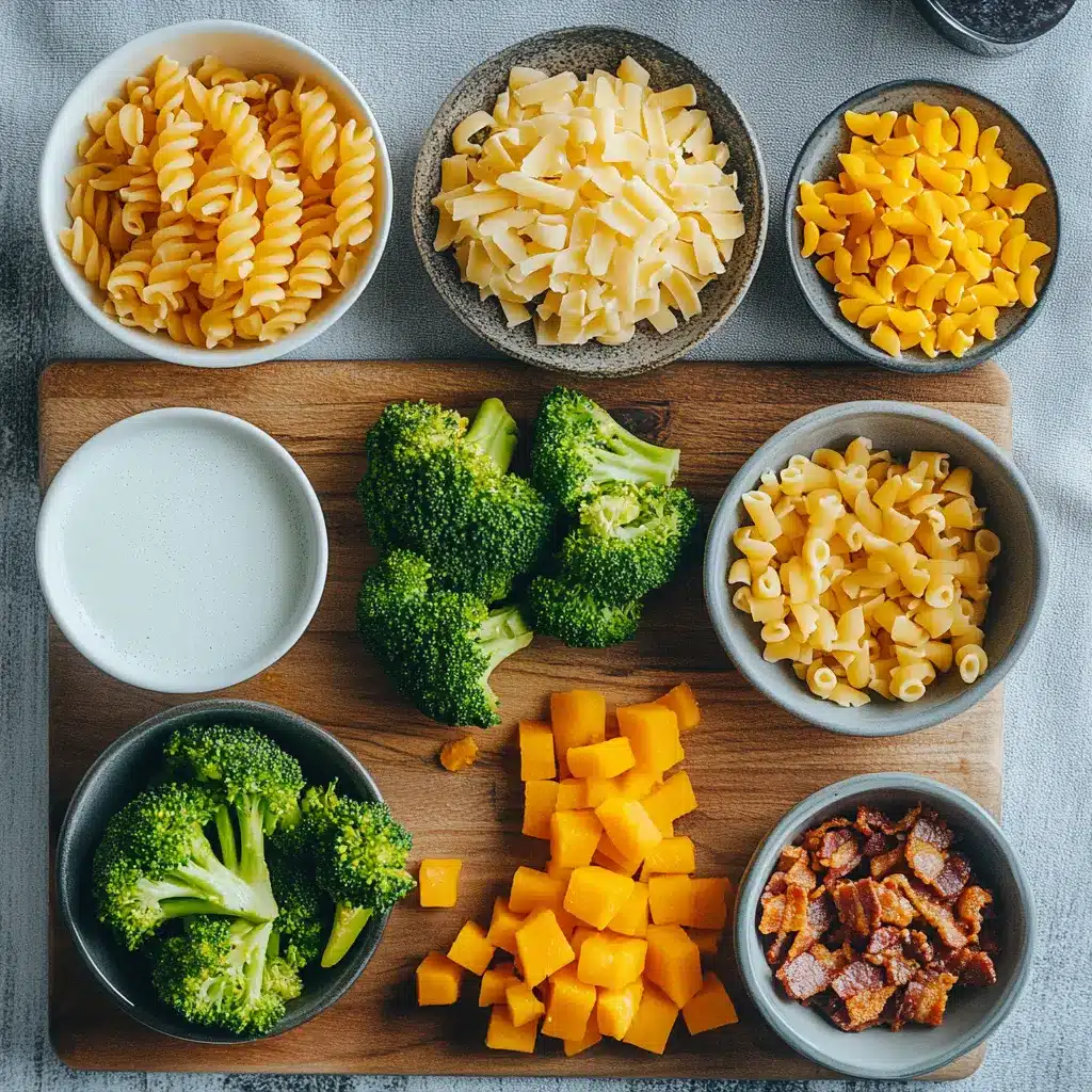 A vibrant bowl of Healthy Mac and Cheese, garnished with roasted broccoli, centered and ready to eat.