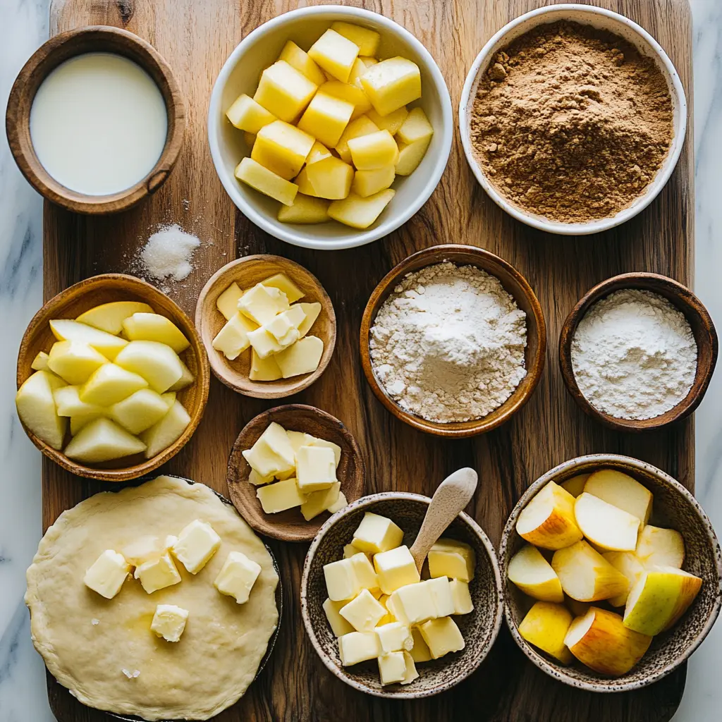 Classic homemade apple pie, golden brown crust, filling visible, warm and inviting