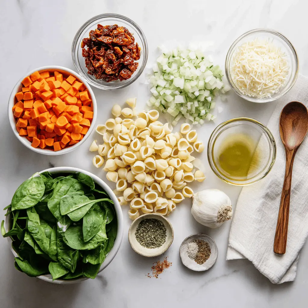 Ingredients for creamy Marry Me Chicken Soup laid out on a clean surface.