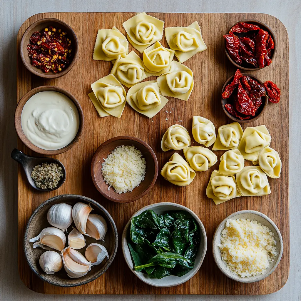 Platter of creamy Marry Me Tortellini garnished with fresh basil