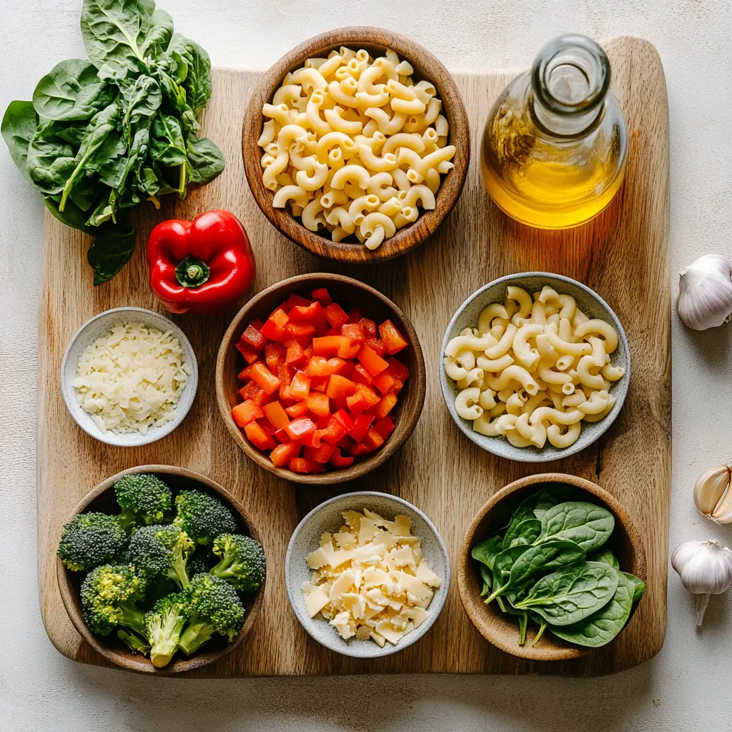 ONE POT VEGGIE MAC AND CHEESE centered hero view, clean and uncluttered