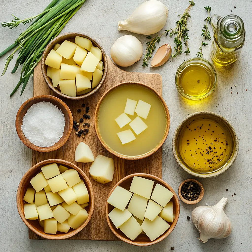 POTATO LEEK SOUP centered hero view, clean and uncluttered
