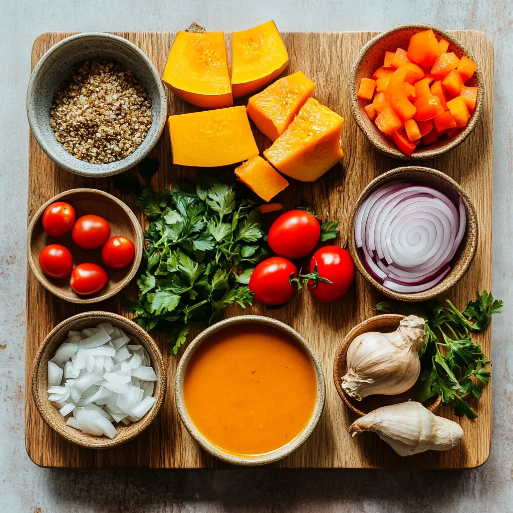 Delicious Roasted Butternut Squash Soup in a rustic bowl, garnished with fresh cilantro and a swirl of cream.
