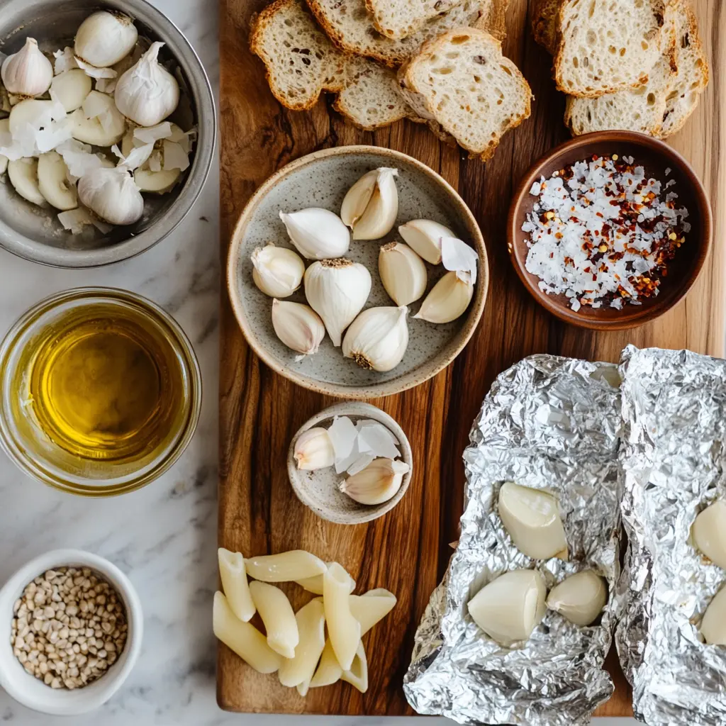 Delicious Roasted Garlic in Air Fryer Quick Tips 6 Close-up hero view of a whole garlic bulb prepared for roasting in an air fryer, clean and uncluttered