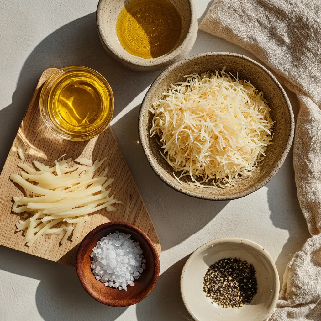 SHREDDED HASHBROWNS IN AIR FRYER centered hero view, clean and uncluttered