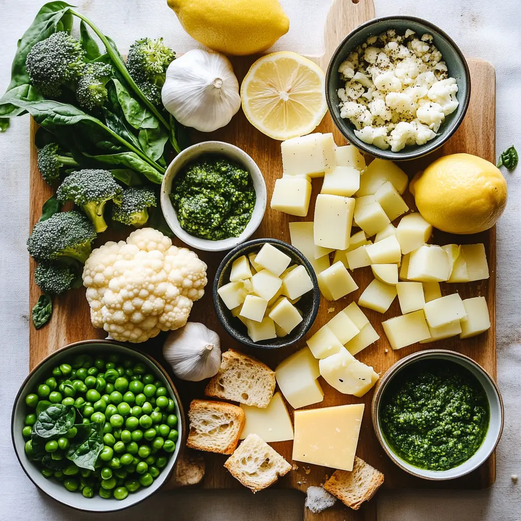 A hearty bowl of Super Green Sheet Pan Soup, garnished with golden grilled cheese croutons and a fresh parsley sprig, invitingly ready to enjoy.