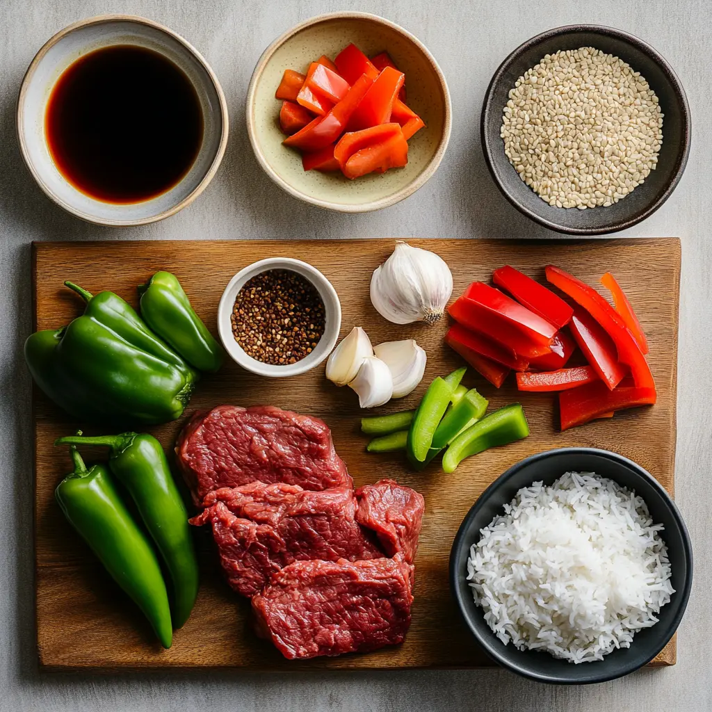 Takeout Worthy Chinese Pepper Steak that You'll Love 5 A plate of Takeout Worthy Chinese Pepper Steak, featuring thinly sliced beef, vibrant bell peppers, and onions coated in a glossy, savory sauce.